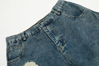 Women's Multicolor Daisy Floral Embroidery Balloon Wide Leg Denim Jeans High Waist Y2K Streetwear Baggy Jean Pants