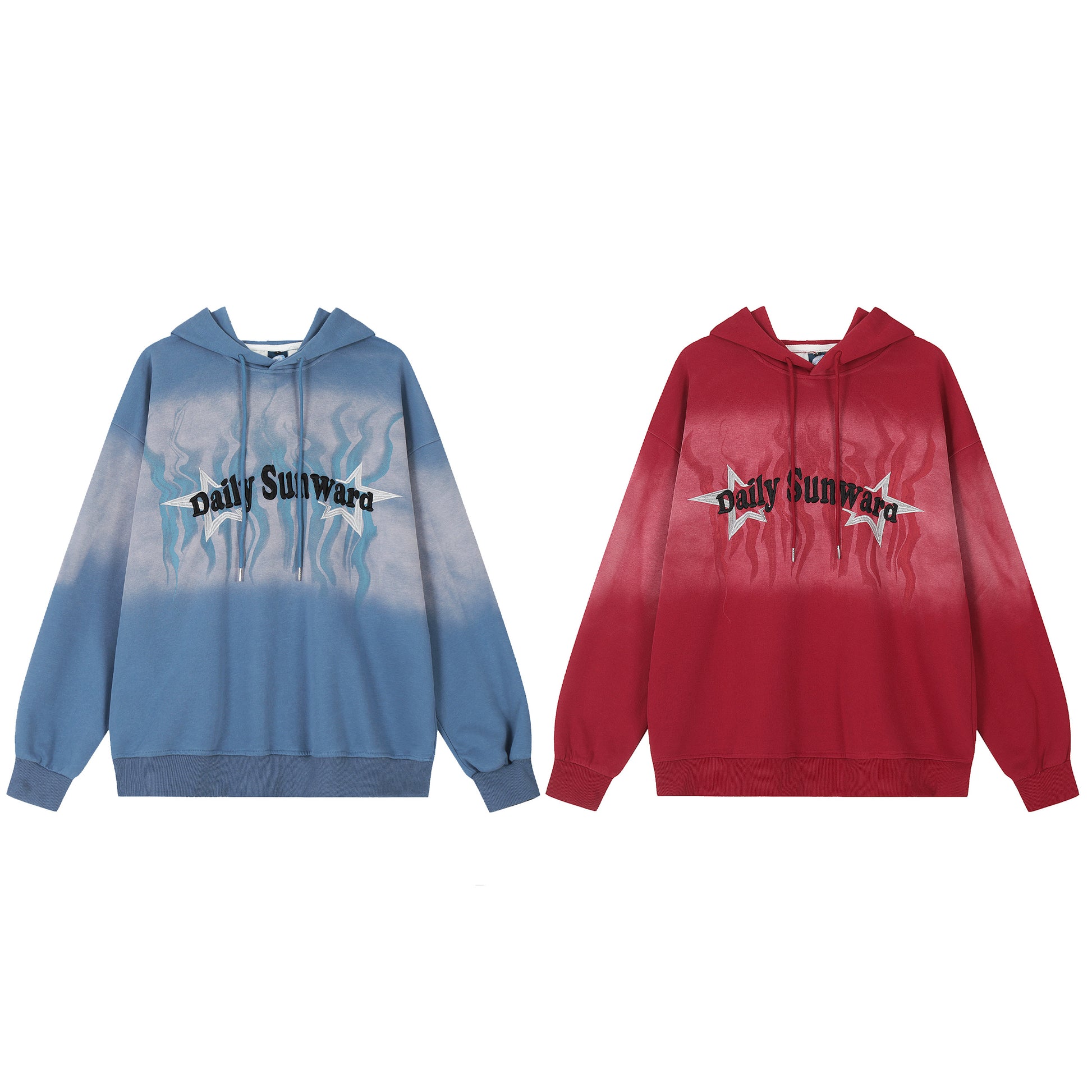 Flame Drift Tie-Dye Fleece Hoodie Red Back
