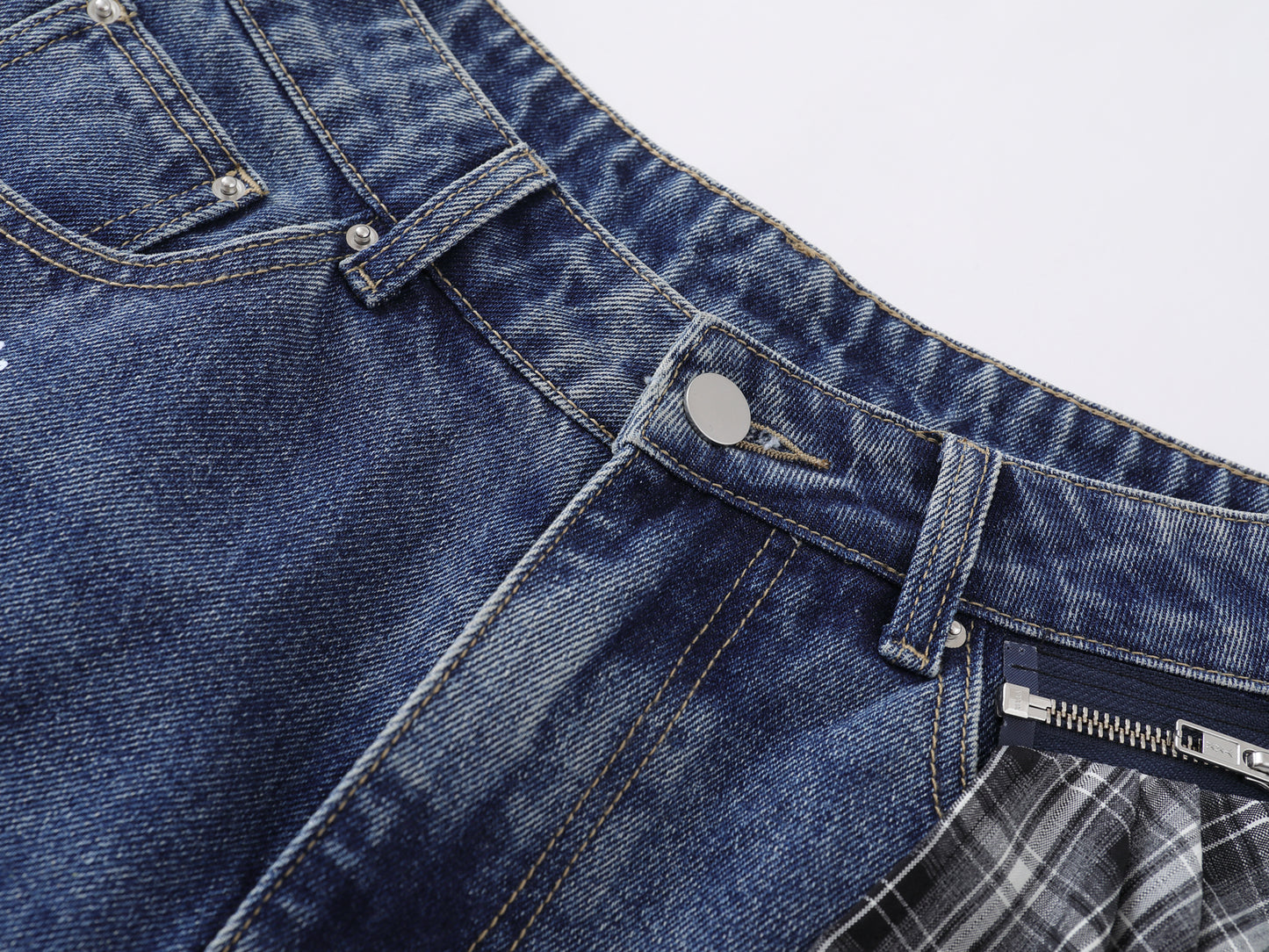 Cartoon Sticker Print Wide Leg Denim Shorts Plaid Handkerchief Waist Detail High Waist Casual Streetwear Baggy Jean Shorts | Sticker Hanky