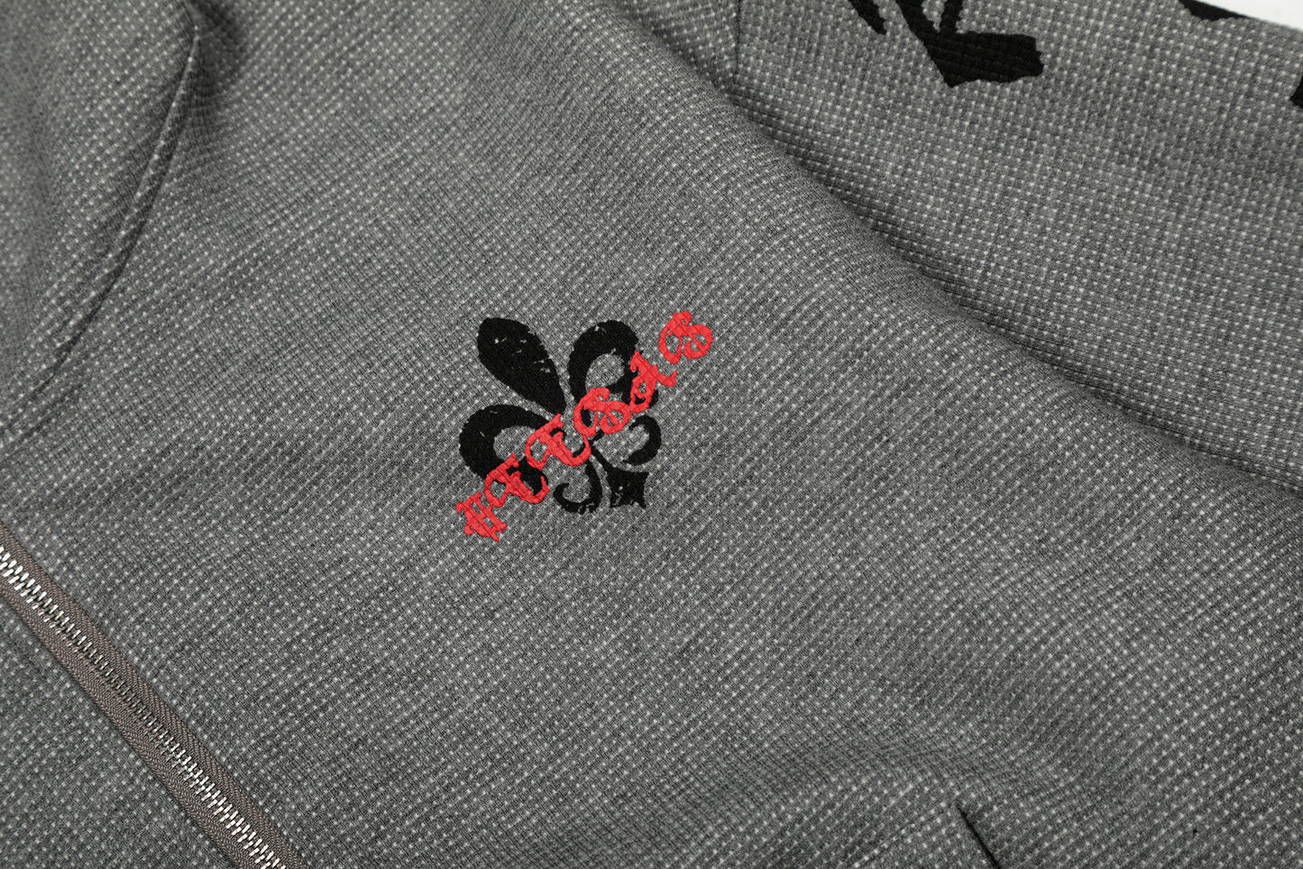 Fleur Goth Gothic Letter Print Zip Up Hoodie Oversized Streetwear Y2K Grunge Fleur-de-Lis Emblem Fleece Lined Sweatshirt | Fleur Goth