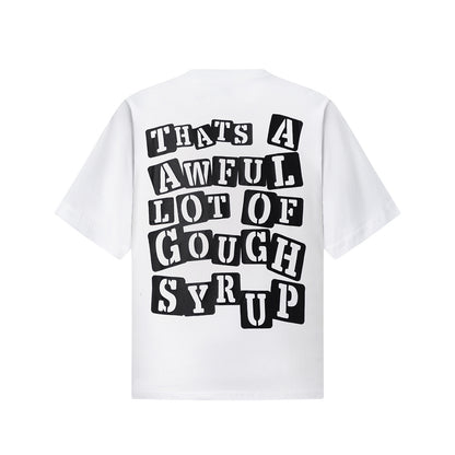Woven Slogan Label Tee Yellow Patch Oversized White Cotton Streetwear Casual Summer T-Shirt | Syrup Stitch