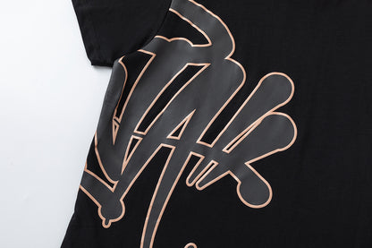 Unisex Graphic T-Shirt and Shorts Set, Black Drawstring Streetwear Outfit