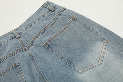 Plaid Bow Tie Side Leg Cutout Wide Leg Jeans Heart Wash High Waist Straight Denim Y2K Cute