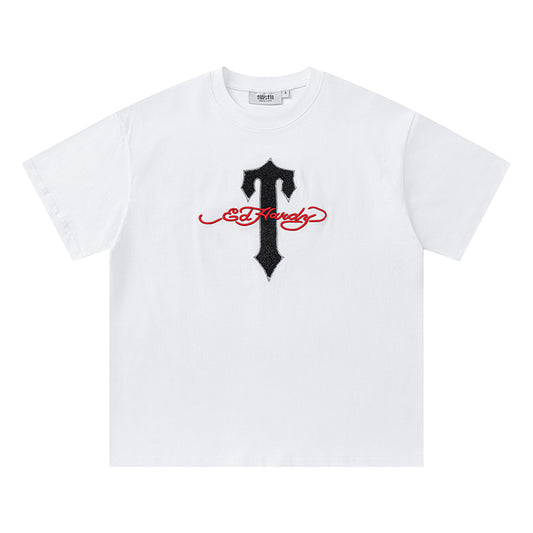 Trapstar unisex short sleeve graphic T-shirt with a crew neck, shown in black and white - view 11