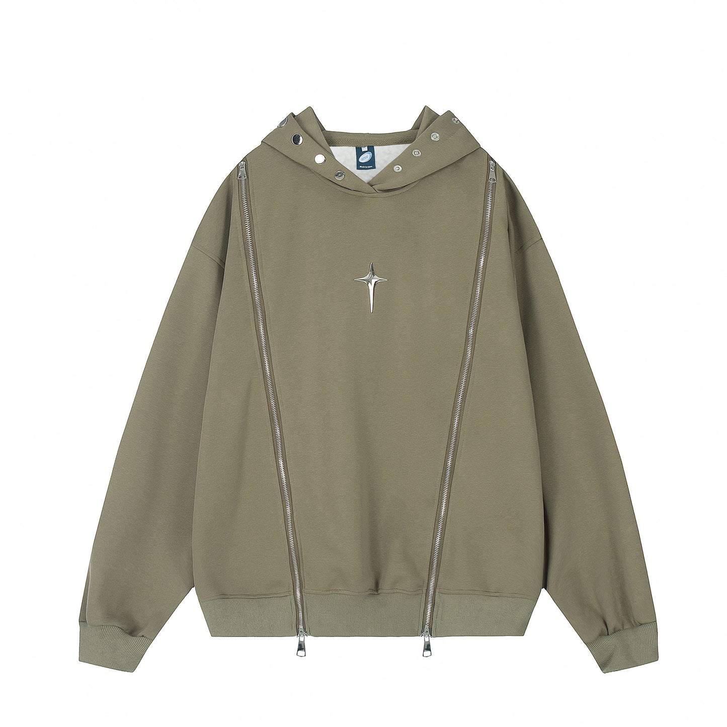 Nova Zip Dual-Zip Star Fleece Hoodie Khaki Front