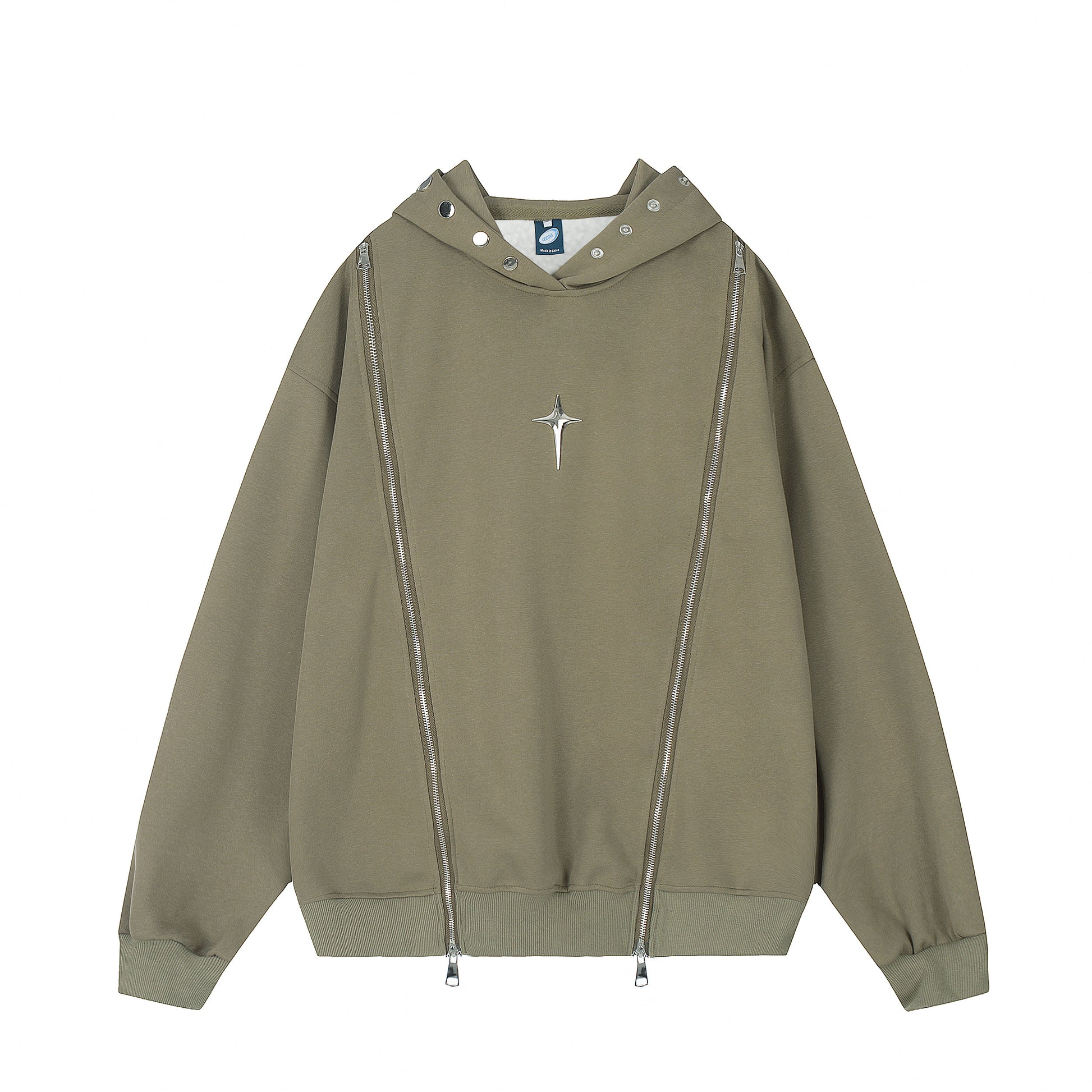 Nova Zip Dual-Zip Star Fleece Hoodie Khaki Front