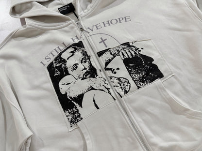 Enfants Riches Deprimes ERD I Still Have Hope Zip Hoodie Madonna Cross Patch Washed Heavyweight Cotton Oversized Zip-Up Streetwear Sweatshirt | Still Hope