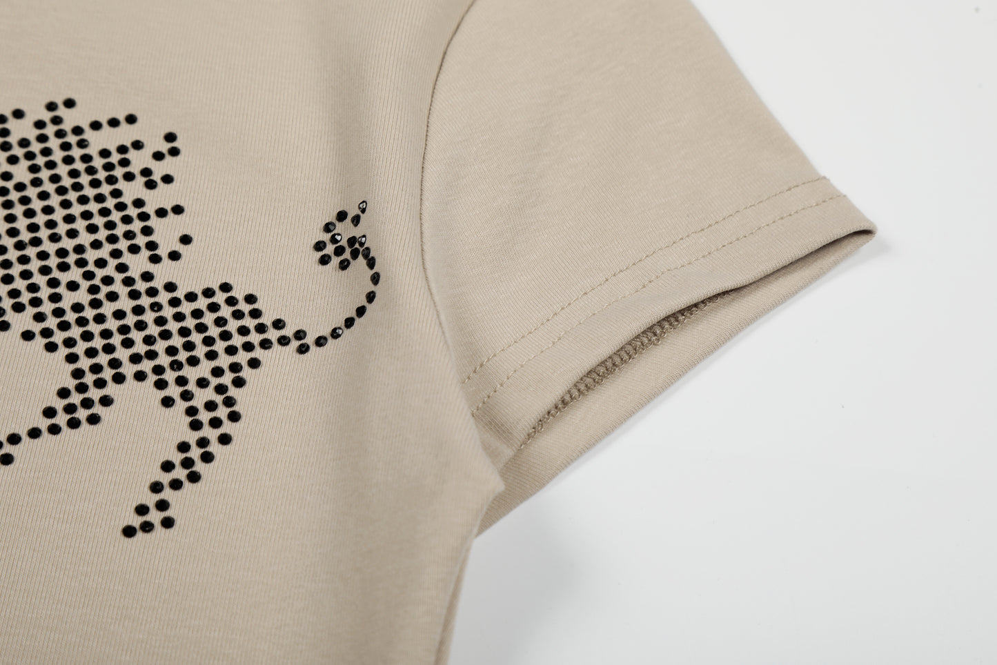 Twin Lion Cross Rhinestone Fitted Short Sleeve T-Shirt Slim Stretch Y2K Streetwear Coquette Casual Top | Lion Cross