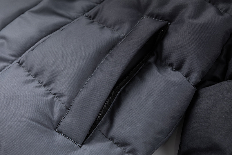 Trapstar black and gray hooded puffer jacket with quilted panels, full zip closure, and front pockets - view 11