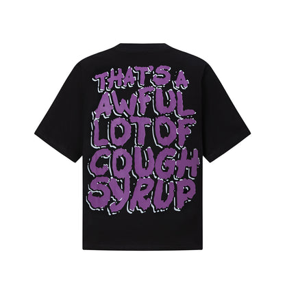 Slogan Bubble Letter Graphic Tee Purple Print Oversized Black Cotton Streetwear Casual Summer T-Shirt | Purple Lean