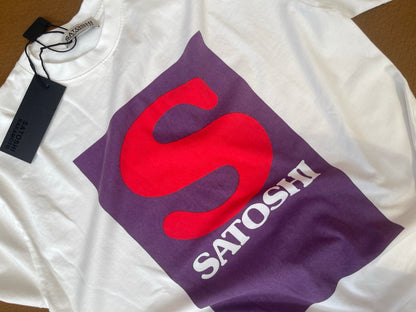 Satoshi Nakamoto SN Block Logo Dual Print Short Sleeve Tee Off-White 280g Washed Vintage Water Print Streetwear | SN Block Tee