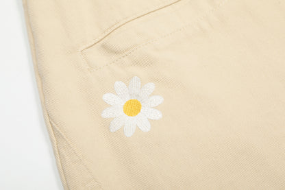 Women's ENJOY Daisy Flower Embroidery High Waist Wide Leg Shorts Casual Streetwear Summer Bermuda Shorts