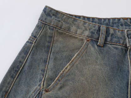 Heavy Ripped Multi-Panel Barrel Wide Leg Jeans Earth Tone Mud Wash Distressed Arc Seam High Waist Baggy Denim Trousers | Rip Arc