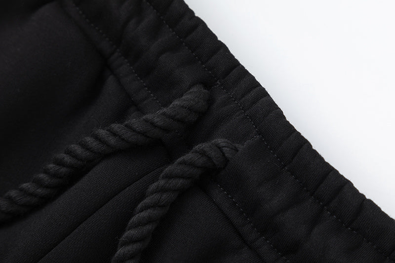 Black graphic hooded sweatshirt and joggers two-piece tracksuit set with outlined hood print - view 11