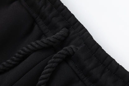 Black Graphic Hoodie and Joggers Tracksuit Set, Two Piece Streetwear Outfit