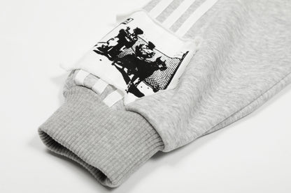 Stripe Sleeve 1987 Graphic Zip Hoodie Jacket Oversized Streetwear Varsity Y2K Casual Coat | Retro Track