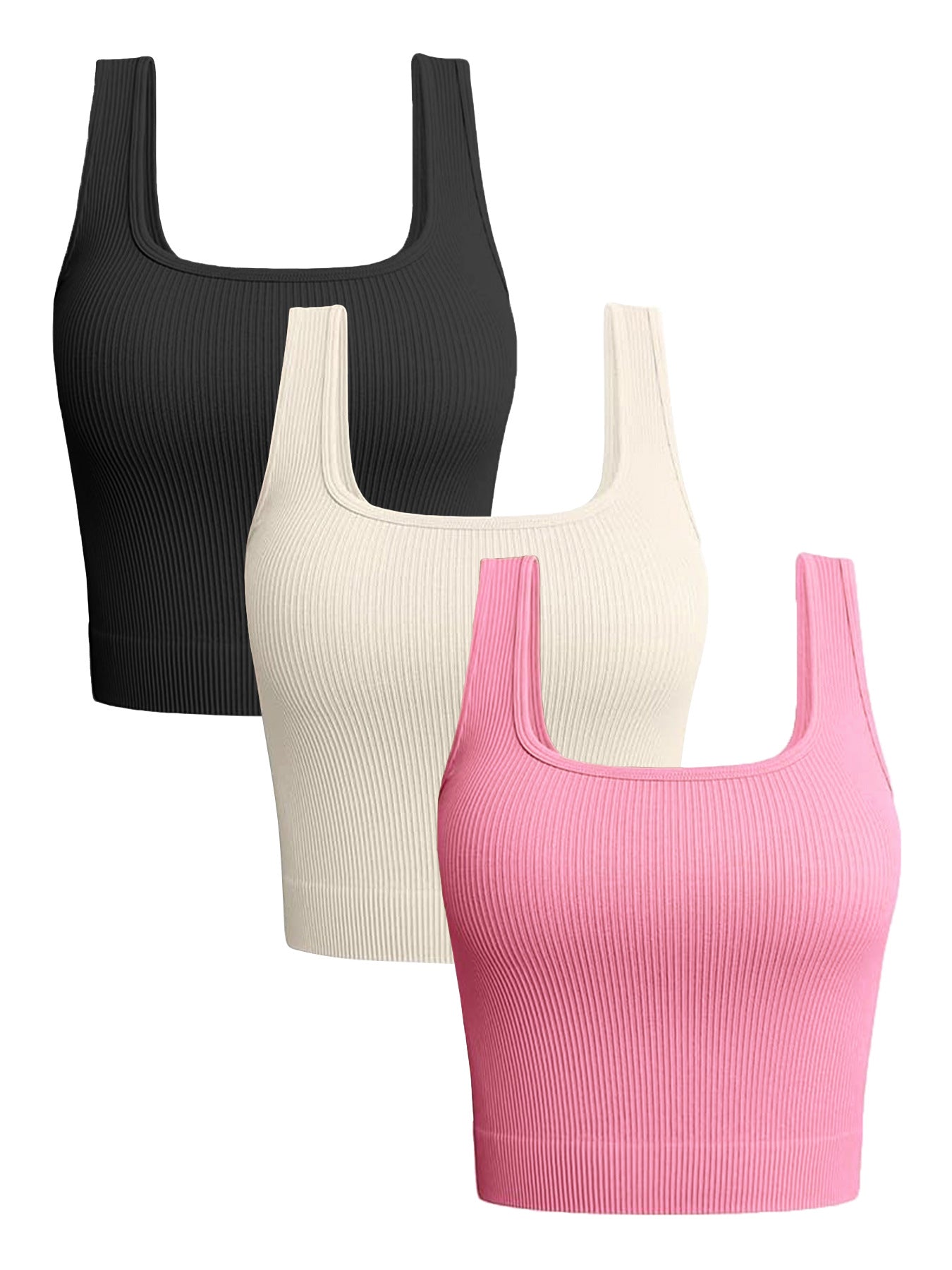 Women's 3 Piece Tank Tops Ribbed Seamless Workout Exercise Shirts Yoga Crop Tops