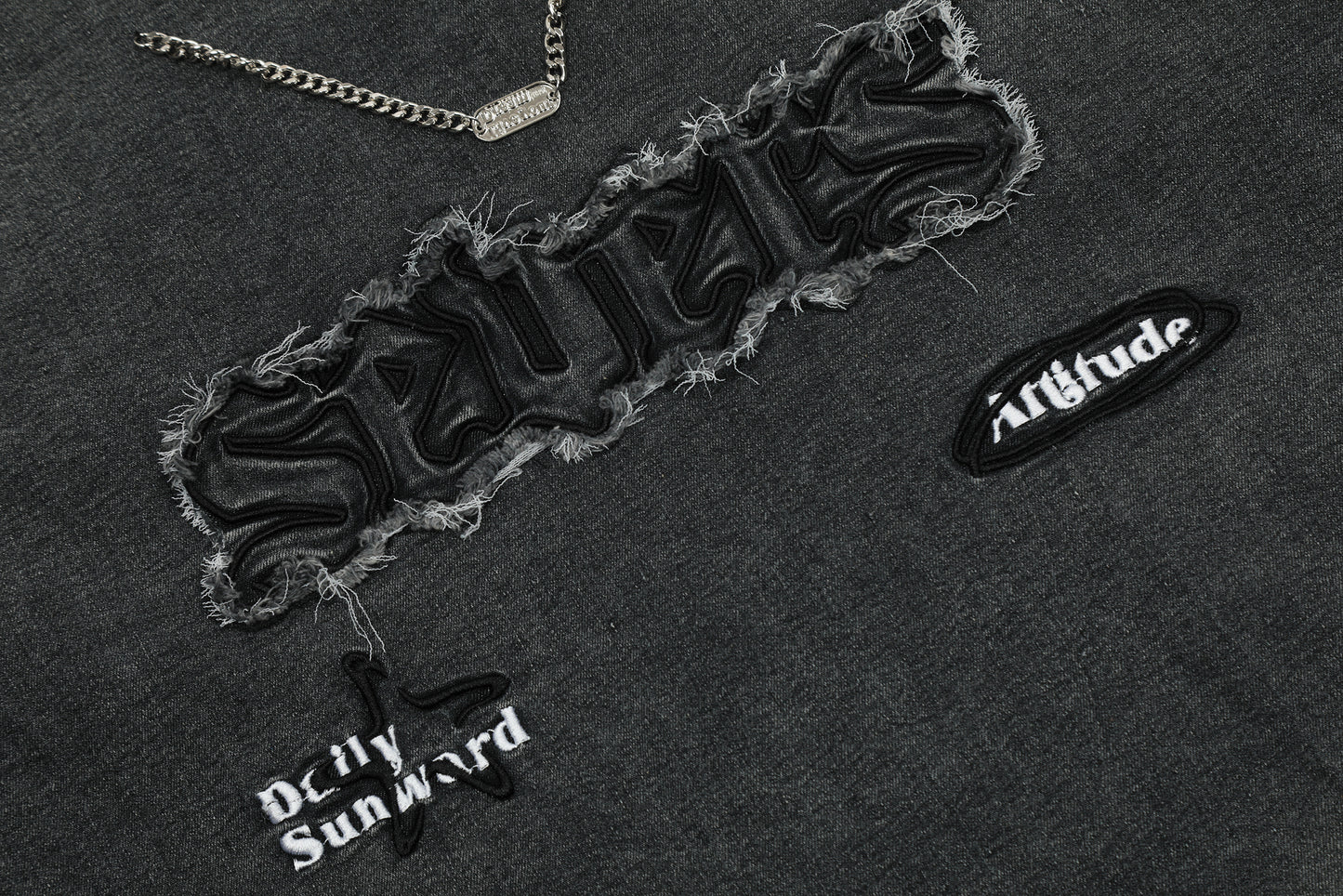 Oversized Washed Graphic Chain Embroidery Crewneck Short Sleeve Tee Streetwear Hip Hop Casual Summer T-Shirt
