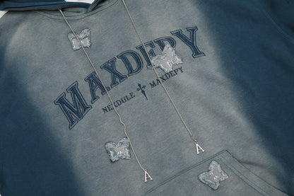 Butterfly Patch Embroidery Chain Drawstring Washed Hoodie Oversized Streetwear Y2K Grunge Casual Fall Winter Pullover Sweatshirt | Dusk Drift