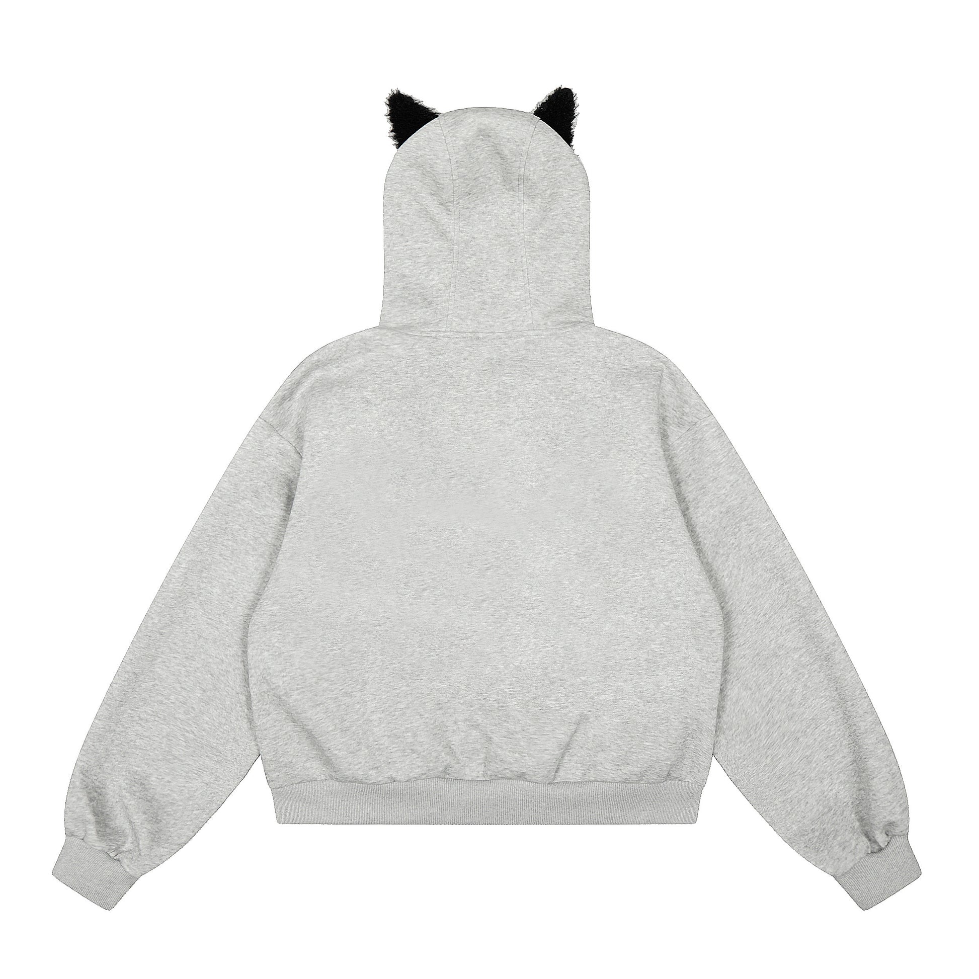 Cat Rivet Cat Ear Zip Hoodie Gray Back