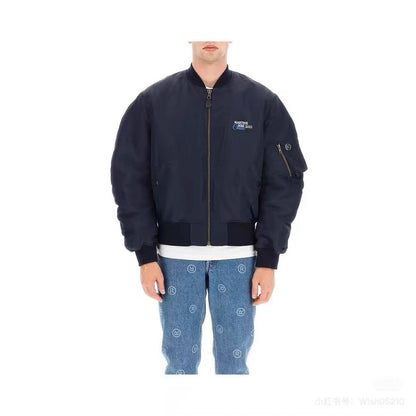 Martine Rose Navy Bomber Jacket Oversized Nylon Padded Zip Up Streetwear Coat Unisex Retro Americana | Rose Pilot