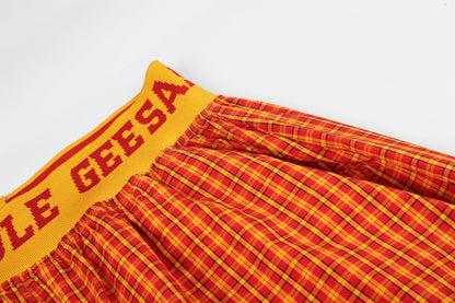 NEXDULE GEESAS Plaid Print Wide Leg Barrel Pants High Waist Streetwear Y2K Vintage Logo Waistband Zip Hem Trousers | Plaid Drop