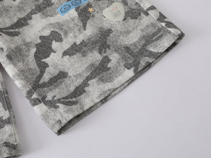 Snow Camo Cargo Shorts Teddy Bear Pendant Cartoon Patch Multi Pocket High Waist Casual Streetwear Baggy Shorts | Camo Bear