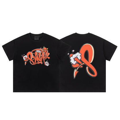 Unisex Black Graphic T-Shirt, Crew Neck Short Sleeve Streetwear Tee