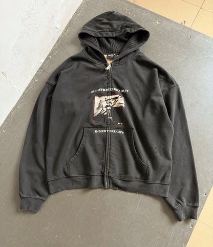 Stretched Out Thermal Lined Zip Up Hoodie - Washed Black