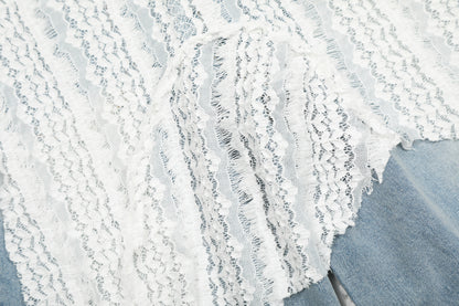White Lace Crochet Patchwork Wide Leg Jeans Asymmetric Tie Waist Light Wash Denim Romantic Y2K