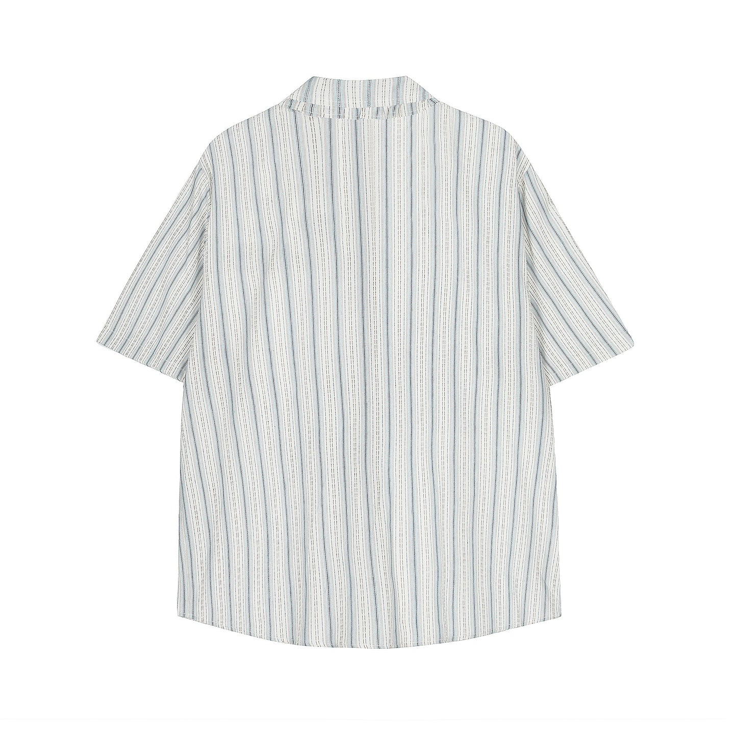Stripe fringe collar linen cotton shirt white green - back