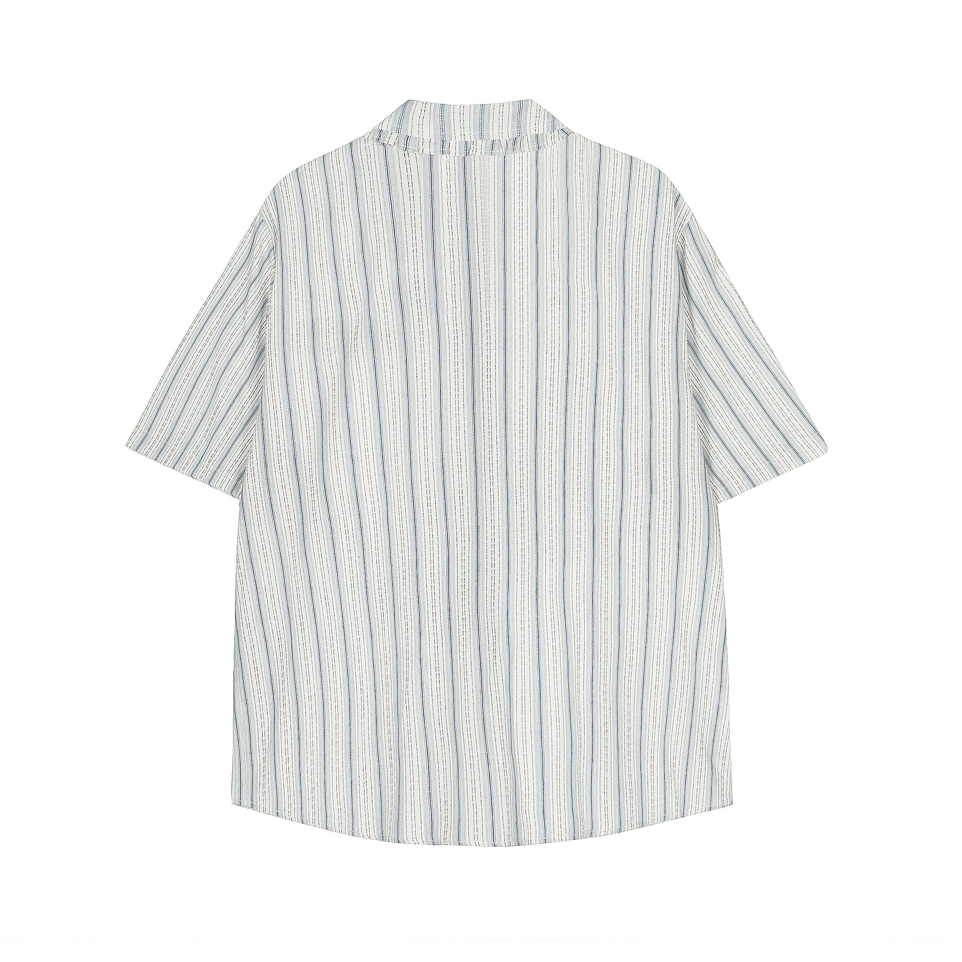 Stripe fringe collar linen cotton shirt white green - back