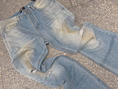 ERD Enfants Riches Deprimes Distressed Flare Jeans Washed Slash Burn Dye Vintage Streetwear Denim | ERD Flare