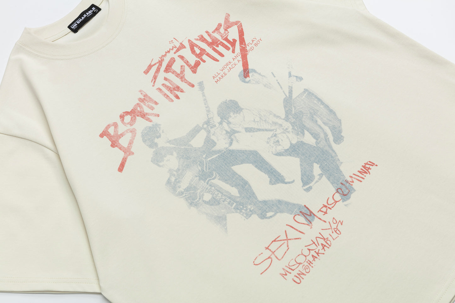 Born In Flames Rock Band Graphic Oversized Tee Grunge Guitarist Print Streetwear Short Sleeve T-Shirt