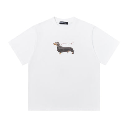 Happy Dog Dachshund Graphic Oversized Tee Cute Animal Print Streetwear Short Sleeve T-Shirt