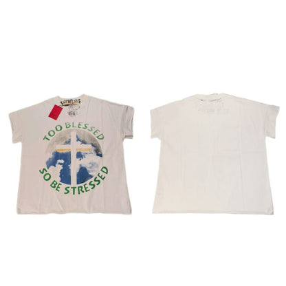 SECND SLF Too Blessed To Be Stressed Cross Sky Print Short Sleeve Tee Off-White Oversized Drop Shoulder American Vintage Streetwear | Too Blessed Tee