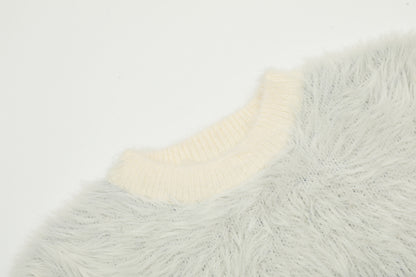 Mountain Jacquard Fuzzy Knit Sweater Oversized Mohair Feel Crewneck Streetwear Y2K Winter Pullover | Snow Peak