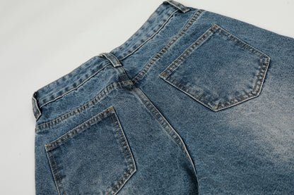 Severs Graffiti Letter Print Rivet Side Seam Wide Leg Barrel Jeans High Waist Washed Y2K Streetwear
