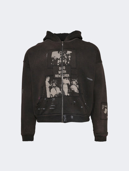 ERD Enfants Riches Deprimes Good With Revolver Zip Hoodie Washed Black 480g Patchwork Collage Art Photo Print Heavy Rework Streetwear | Revolver Hoodie