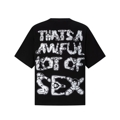 Unisex Oversized Graphic T-Shirt, Black Crewneck Streetwear Top