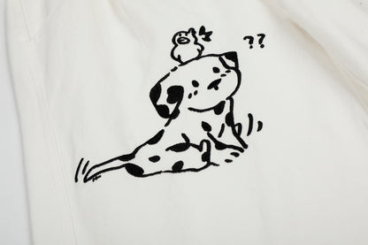 Women's Dalmatian Dog Print High Waist Wide Leg Pants Pleated Front Pocket Casual Streetwear Trousers