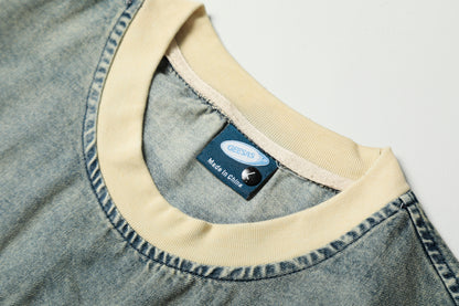 Maxdepy Graphic Letter Print Washed Oversized Tee Short Sleeve Streetwear Y2K Vintage Denim Look T-Shirt | Maxdepy Tee