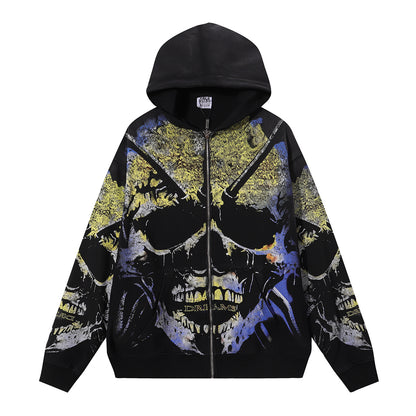 Vale Forever Valley Dreams Skull & Glowing Hands Graphic Vintage Wash Full-Zip Hoodie