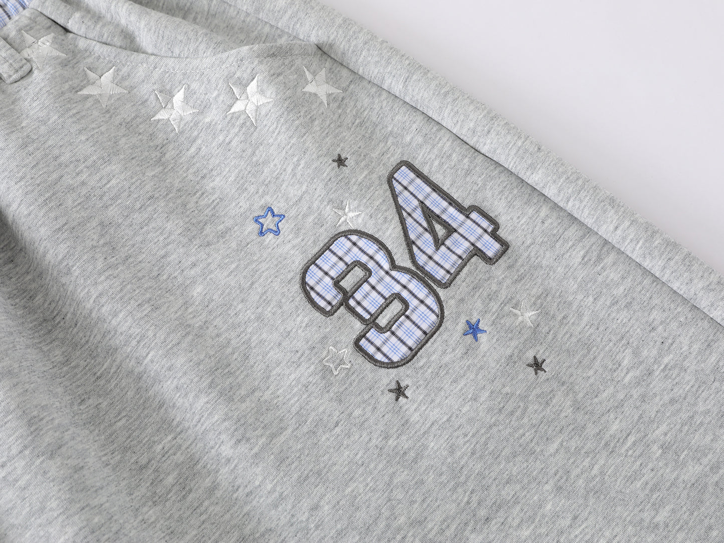 Star Print Number 34 Embroidery Wide Leg Sweat Shorts Plaid Elastic Waist Casual Streetwear Baggy Shorts | Star 34