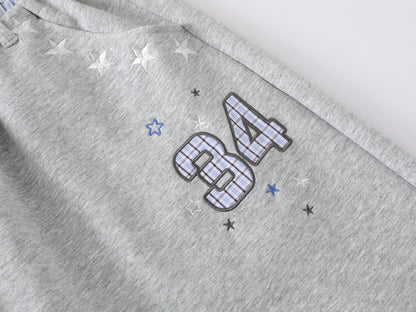 Star Print Number 34 Embroidery Wide Leg Sweat Shorts Plaid Elastic Waist Casual Streetwear Baggy Shorts | Star 34