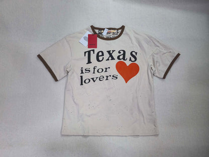 SECND SLF Texas Is For Lovers Ringer Tee Washed Cream Distressed Raw Hem Heart Print Vintage Western Streetwear | Texas Lover