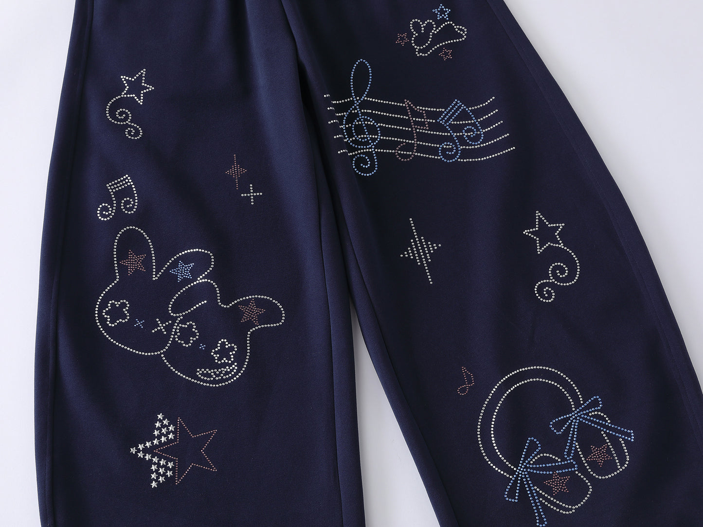 Rhinestone Music Note Graphic Wide Leg Pants Plaid Patchwork Balloon Trousers Elastic Waist Kawaii Streetwear Baggy Pants | Rhino Beat