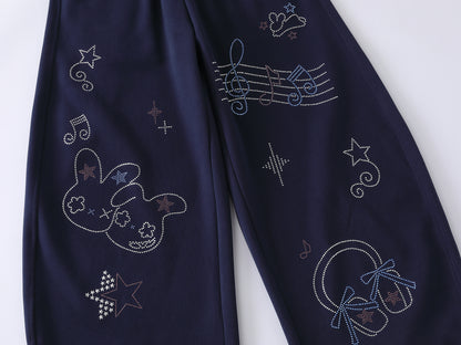 Rhinestone Music Note Graphic Wide Leg Pants Plaid Patchwork Balloon Trousers Elastic Waist Kawaii Streetwear Baggy Pants | Rhino Beat