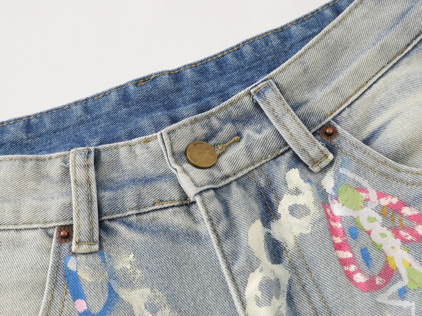 Graphic Chain Print Wide Leg Baggy Jeans Washed Denim High Waist Streetwear Y2K Casual Pants