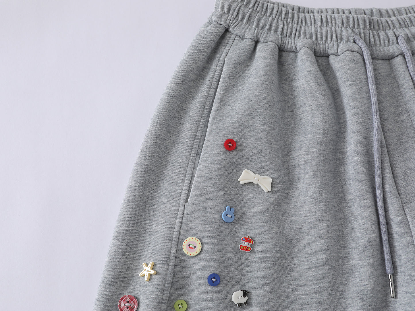 Colorful Button Badge Wide Leg Sweatpants Kawaii Charm Elastic Waist Baggy Fleece Pants Casual Streetwear Balloon Trousers | Button Drop